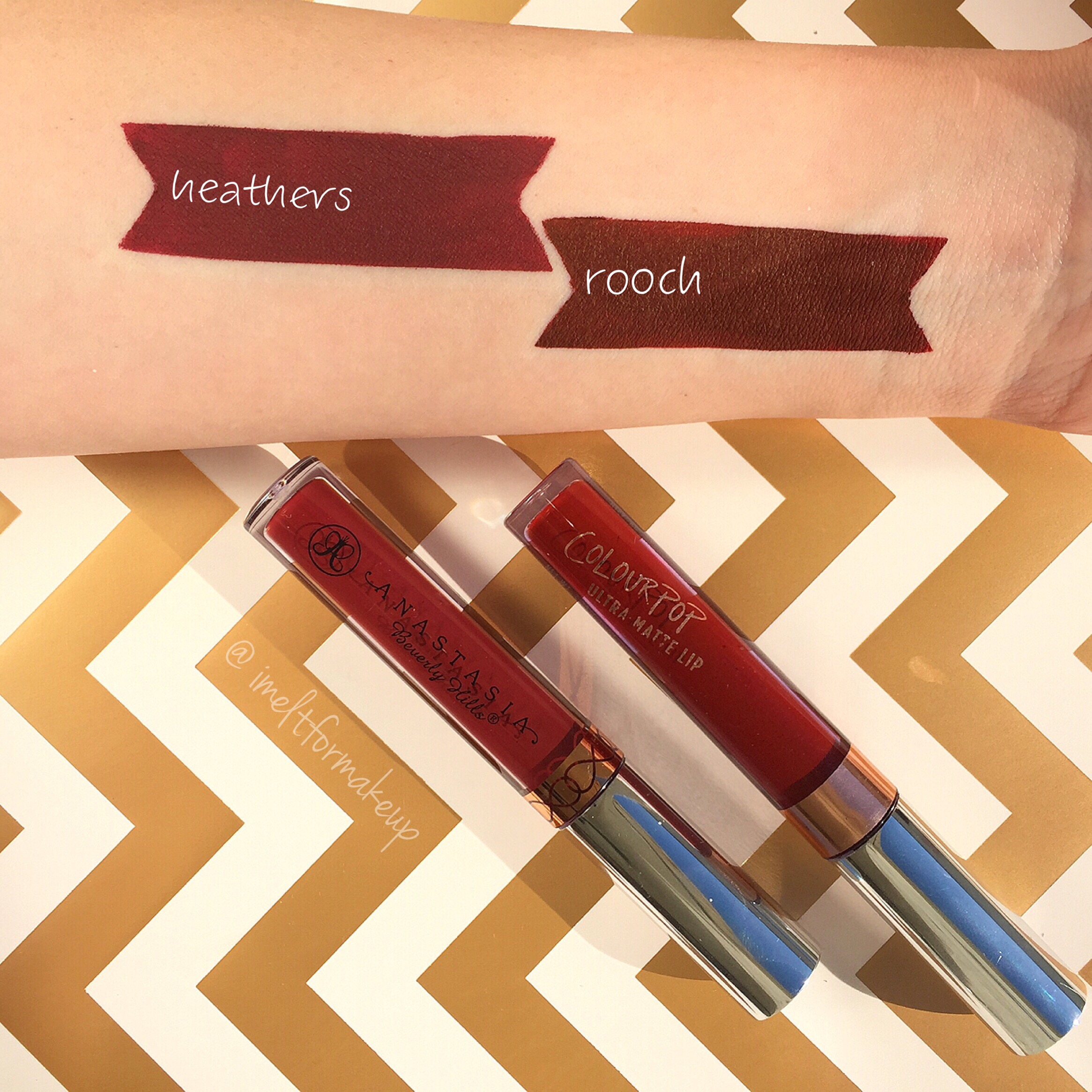Anastasia Beverly Hills Heathers vs Colourpop Rooch Anastasia Beverly Hills Heathers vs Colourpop Rooch Swatch