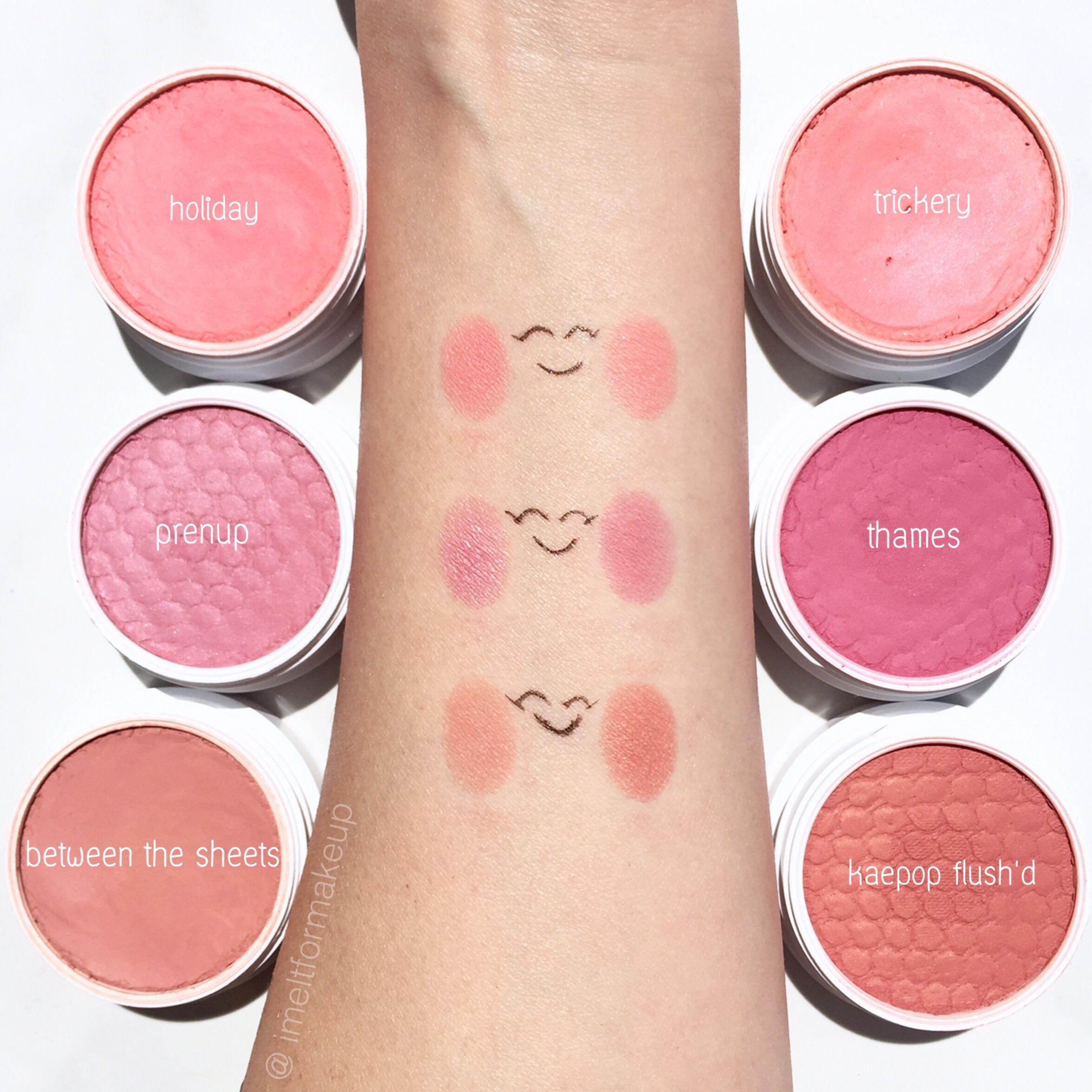 Colourpop Blush swatches Colourpop Blush swatches, colourpop between the sheets, colourpop prenup, colourpop flush'd